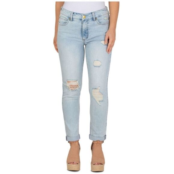 PLUS size! Seven7 Stretch Distressed Bleach Wash Ankle Jeans - Picture 2 of 11